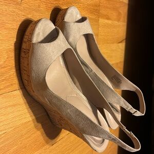 Charles David neutral, sling back wedges